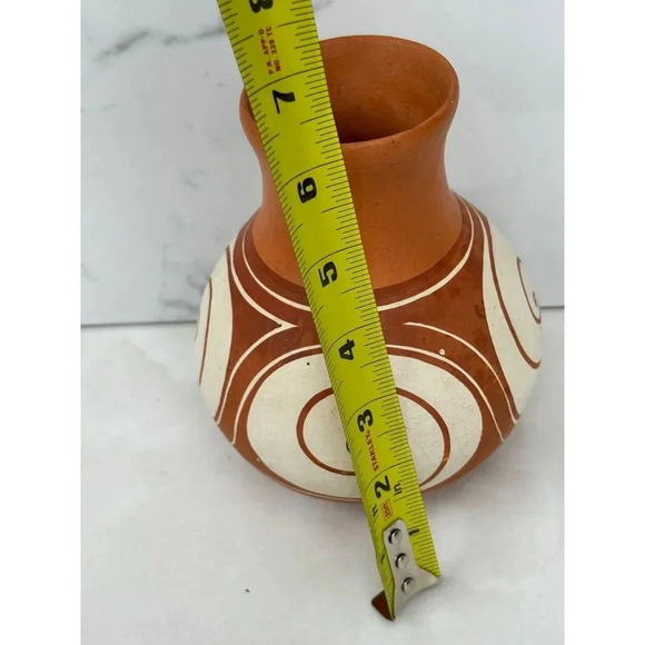 Native By Unknown Artist Hand Painted Pot Brown Size 6"x 3" - Picture 5 of 8